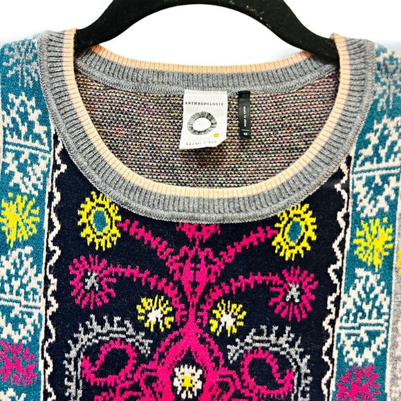Anthropologie by Akemi + Kin Mini Sweater Dress Kaleidoscope Multicolor Floral - Picture 8 of 13